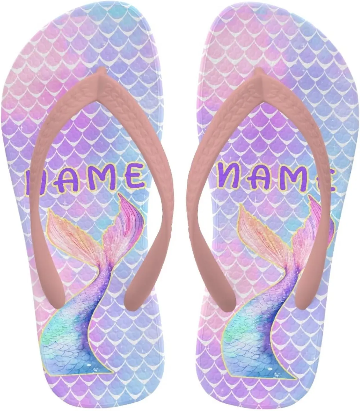 Mermaid Scales Print Girls Flip Flops Non Slip Princess Dress Thong Sandals for Summer Sport Water Shoes