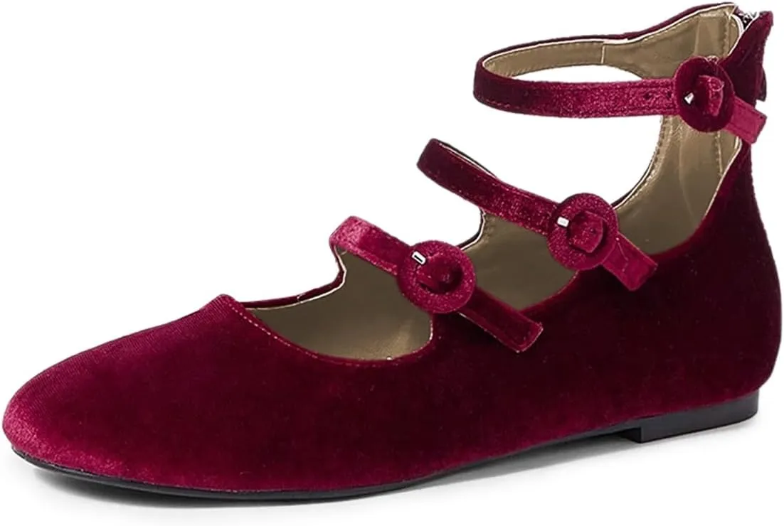 Milooey shoes Women's Mary Jane Flats Comfy Round Toe Low Heel Flats Triple Ankle Strap Sandals Classic Party Dress Bridal Shoes Size 4-16 Us