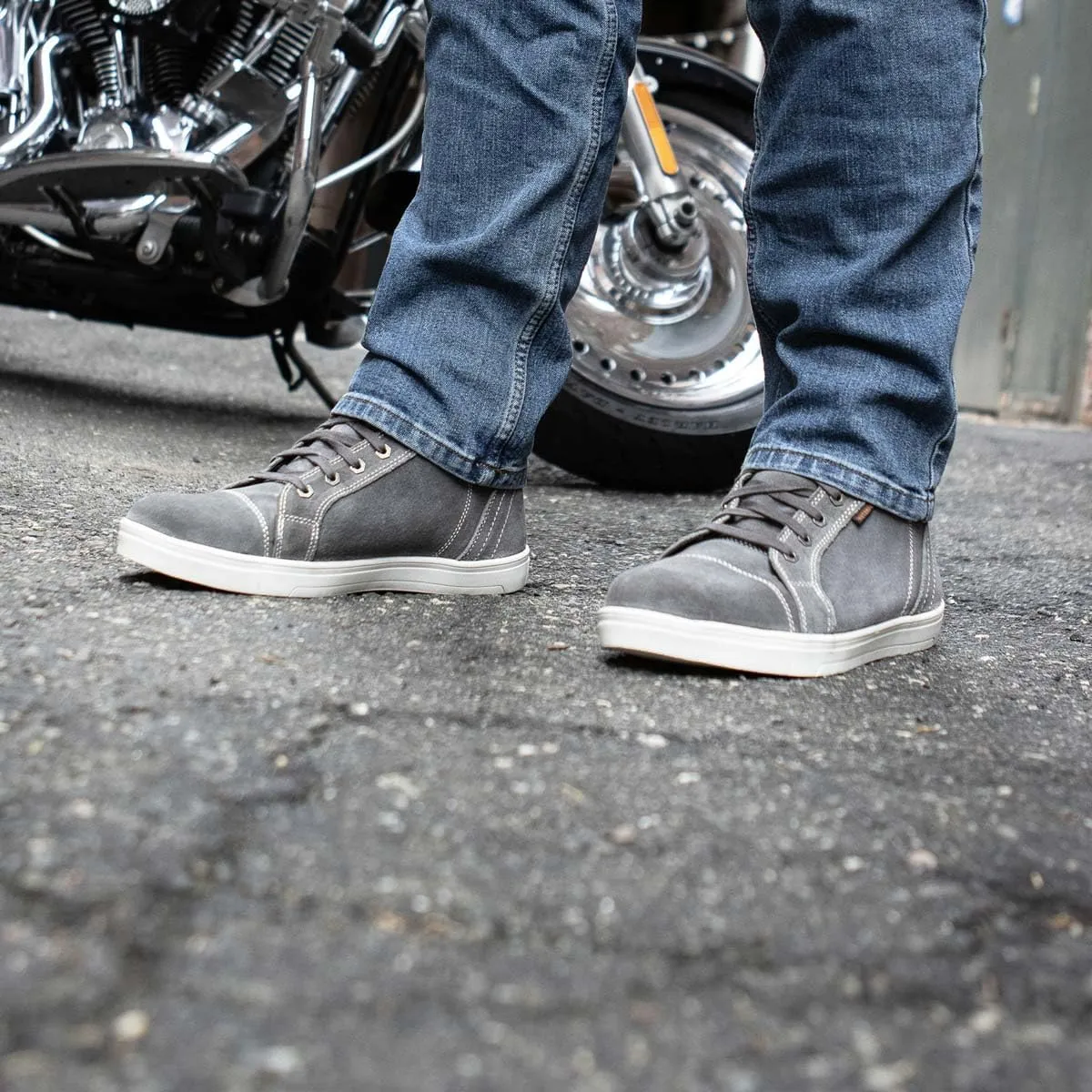 Milwaukee Leather MBM9109 Men's Grey Suede Leather Reinforced Street Riding Waterproof Shoes w/Ankle Support - 12