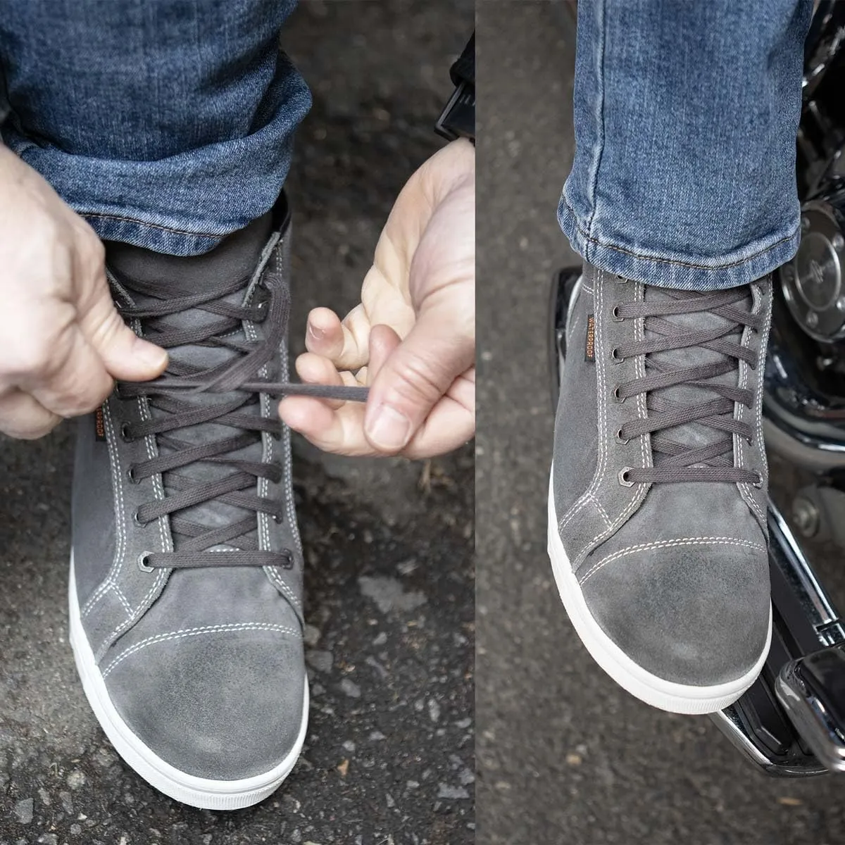 Milwaukee Leather MBM9109 Men's Grey Suede Leather Reinforced Street Riding Waterproof Shoes w/Ankle Support - 12