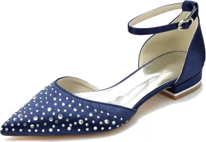 Minishion Womens Girls Party Flats Crystals Beaded Pointed Wedding Evenihg Pumps Shoes BR244