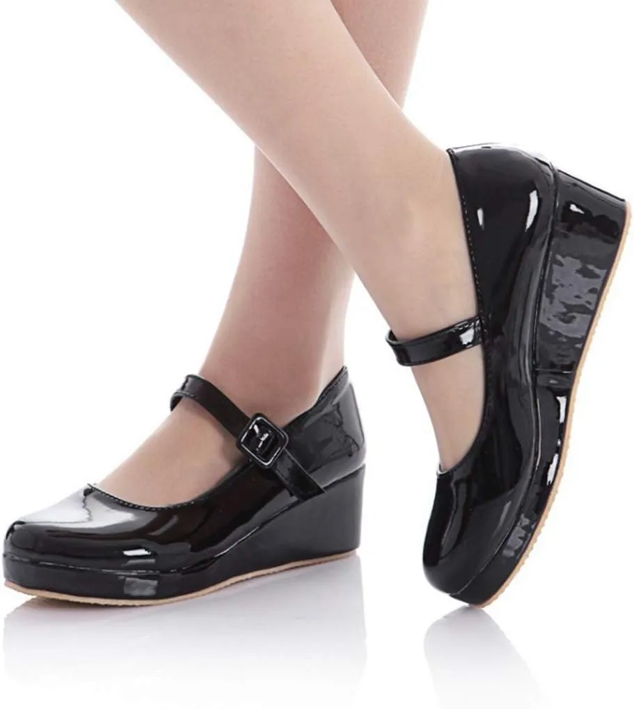 MIOKE Women's Fashion Wedge Mary Jane Pumps Round Toe Platform Mid Heel Comfort Party Wedding Dress Shoes