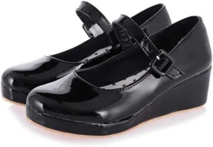 MIOKE Women's Fashion Wedge Mary Jane Pumps Round Toe Platform Mid Heel Comfort Party Wedding Dress Shoes