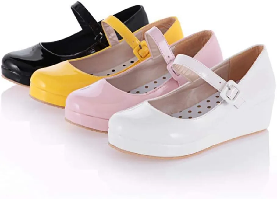 MIOKE Women's Fashion Wedge Mary Jane Pumps Round Toe Platform Mid Heel Comfort Party Wedding Dress Shoes