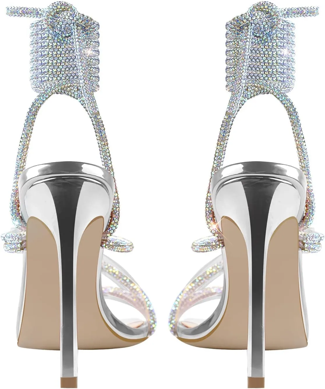 MissHeel Iridescent Silver Lace Up Rhinestone High Heel Sandals