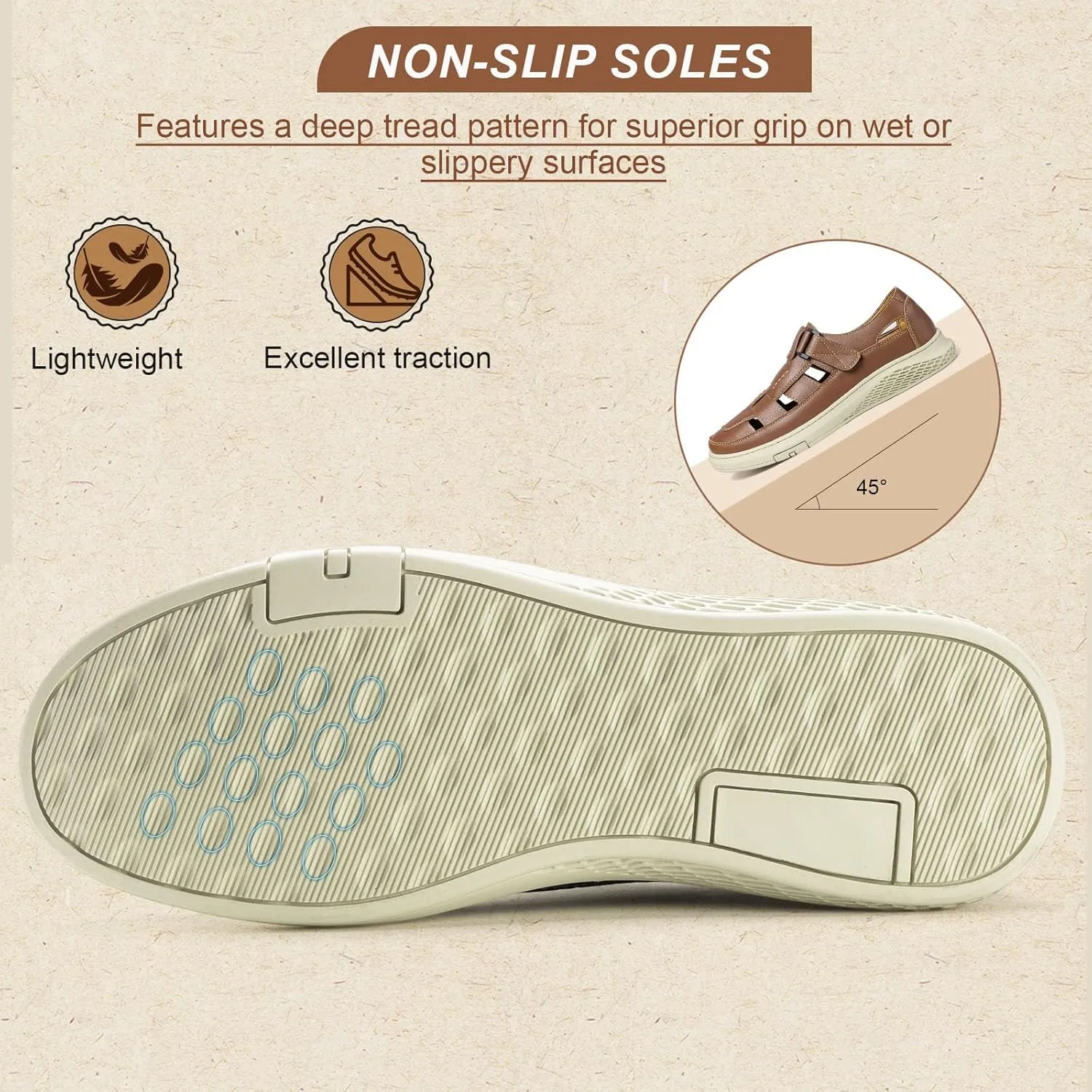 Moodeng Men's Sandals Causal Leather Sandals Outdoor Sport Sandals Lightweight Arch Support Walking Loafers
