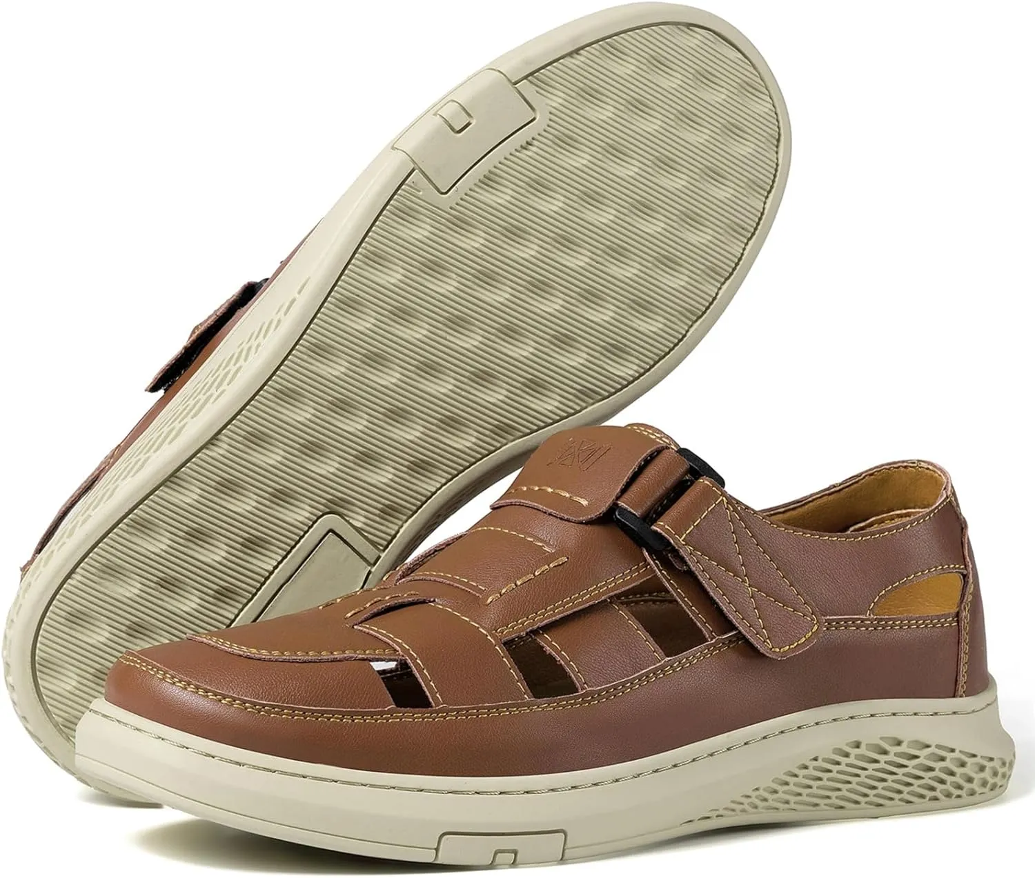 Moodeng Men's Sandals Causal Leather Sandals Outdoor Sport Sandals Lightweight Arch Support Walking Loafers