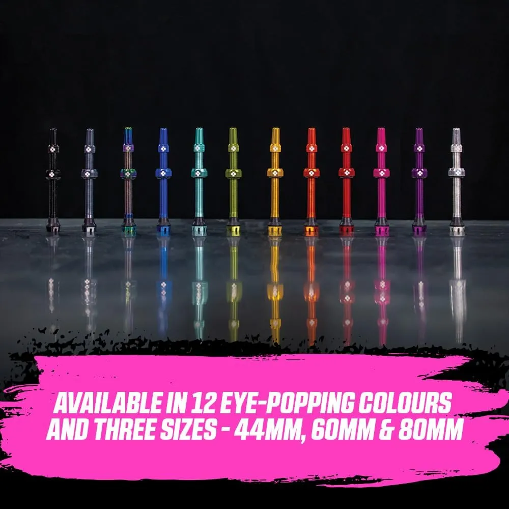 Muc-Off Tubeless Valves V2, Iridescent 60mm - Tubeless Valve Stems with Valve Core Removal Tool for Tubeless Tires - Includes Presta Valve Stem Caps