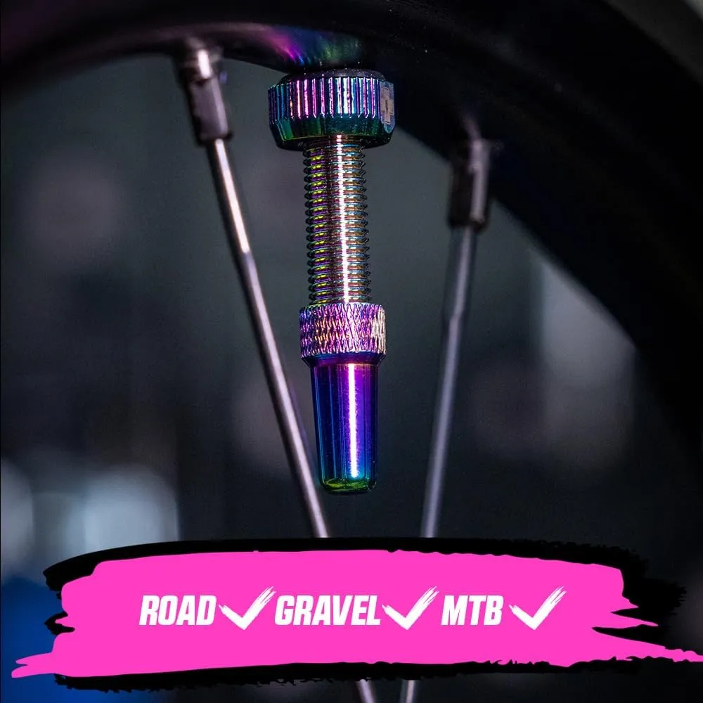 Muc-Off Tubeless Valves V2, Iridescent 60mm - Tubeless Valve Stems with Valve Core Removal Tool for Tubeless Tires - Includes Presta Valve Stem Caps