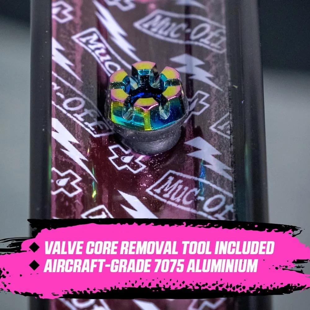 Muc-Off Tubeless Valves V2, Iridescent 60mm - Tubeless Valve Stems with Valve Core Removal Tool for Tubeless Tires - Includes Presta Valve Stem Caps