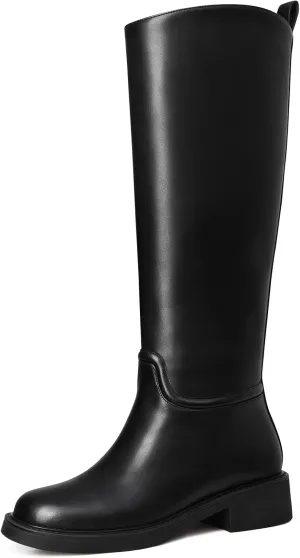 MUCCCUTE Knee High Boots for Women Chunky Low Block Heel Tall Boots Round Toe Comfort Long Fall Boots Pull On