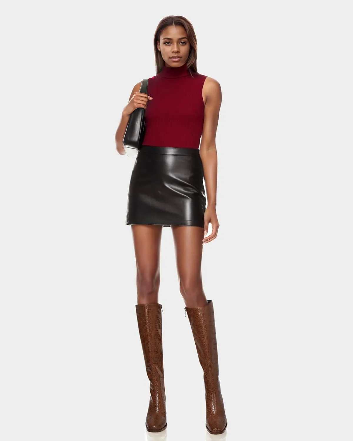 MUCCCUTE Knee High Boots Women - Faux Crocodile Boots Chunky Heel Square Toe Tall Boots Side Zipper GoGo Long Boot Pull On