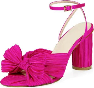 MUCCCUTE Women's Bow Knot Heeled Sandals Ankle Buckle Strap Chunky Heeled Open-toe Comfortable Wedding Party Fashion Heeled