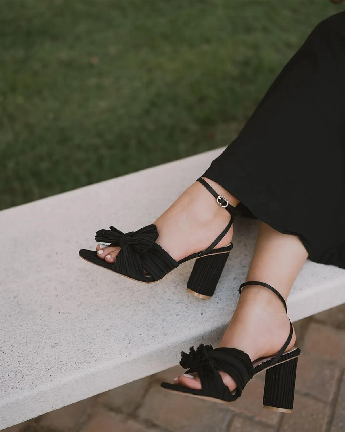 MUCCCUTE Women's Bow Knot Heeled Sandals Ankle Buckle Strap Chunky Heeled Open-toe Comfortable Wedding Party Fashion Heeled