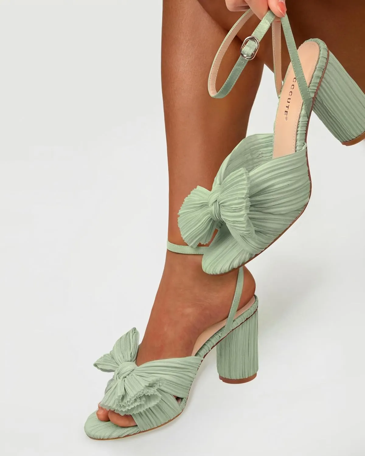 MUCCCUTE Women's Bow Knot Heeled Sandals Ankle Buckle Strap Chunky Heeled Open-toe Comfortable Wedding Party Fashion Heeled