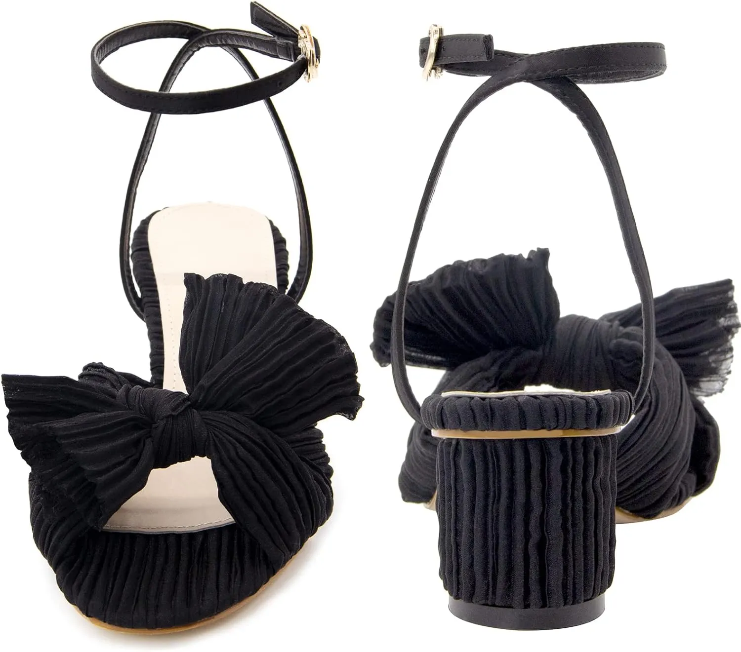 MUCCCUTE Women's Bow Knot Heeled Sandals Ankle Buckle Strap Chunky Heeled Open-toe Comfortable Wedding Party Fashion Heeled