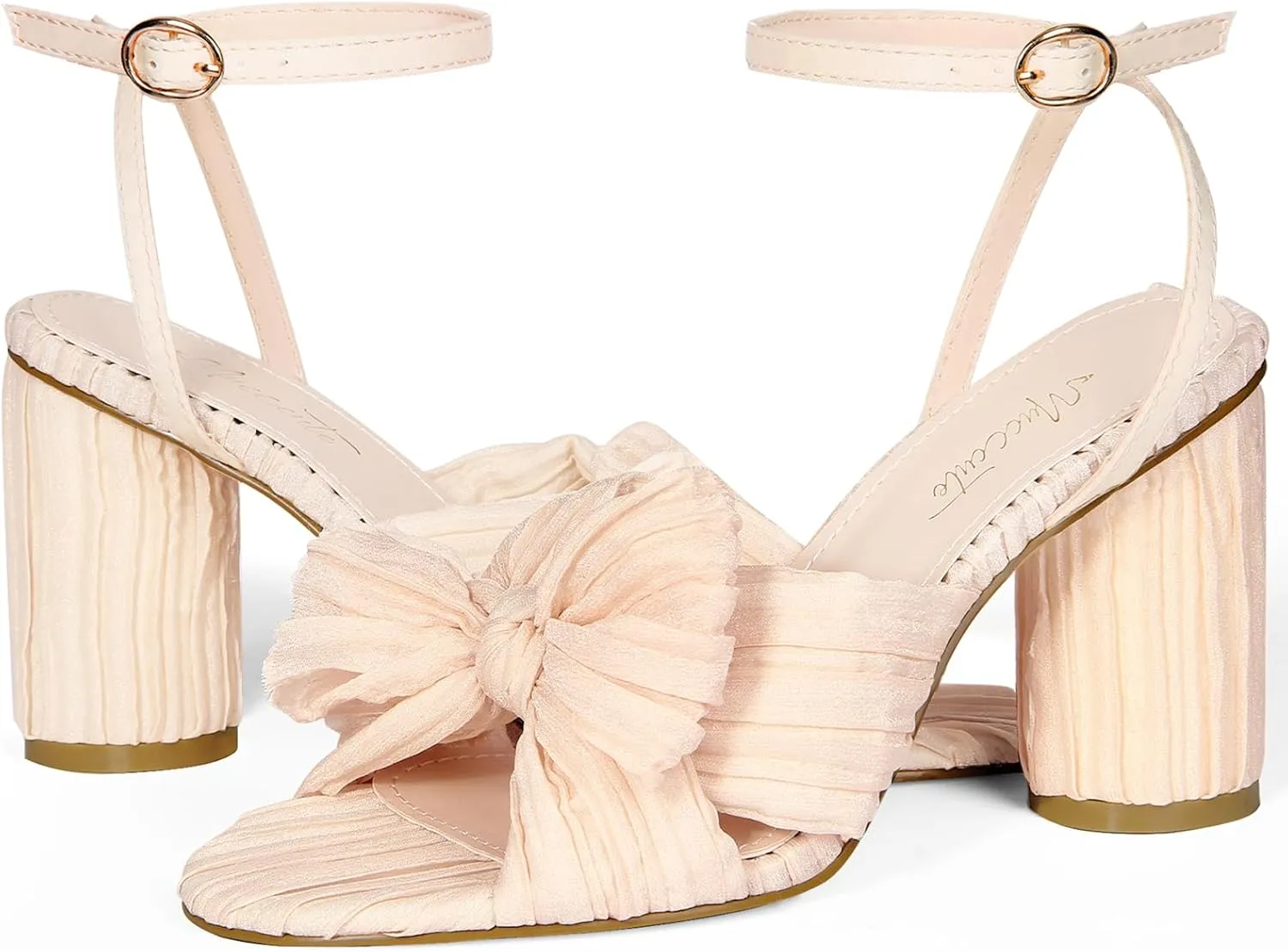 MUCCCUTE Women's Bow Knot Heeled Sandals Ankle Buckle Strap Chunky Heeled Open-toe Comfortable Wedding Party Fashion Heeled