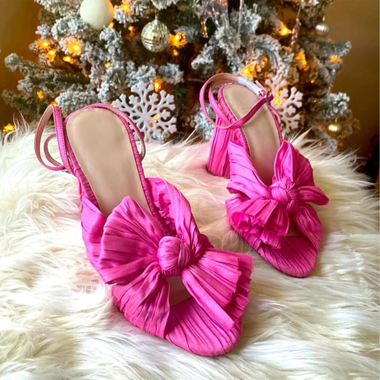 MUCCCUTE Women's Bow Knot Heeled Sandals Ankle Buckle Strap Chunky Heeled Open-toe Comfortable Wedding Party Fashion Heeled