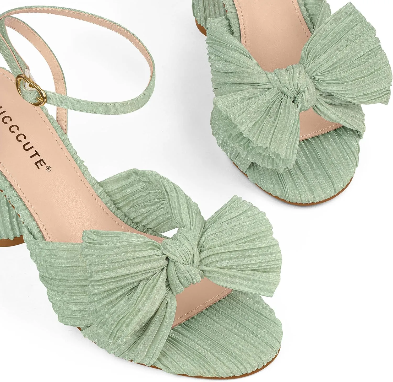 MUCCCUTE Women's Bow Knot Heeled Sandals Ankle Buckle Strap Chunky Heeled Open-toe Comfortable Wedding Party Fashion Heeled