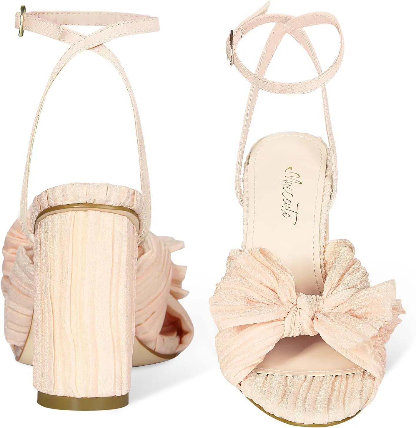 MUCCCUTE Women's Bow Knot Heeled Sandals Ankle Buckle Strap Chunky Heeled Open-toe Comfortable Wedding Party Fashion Heeled