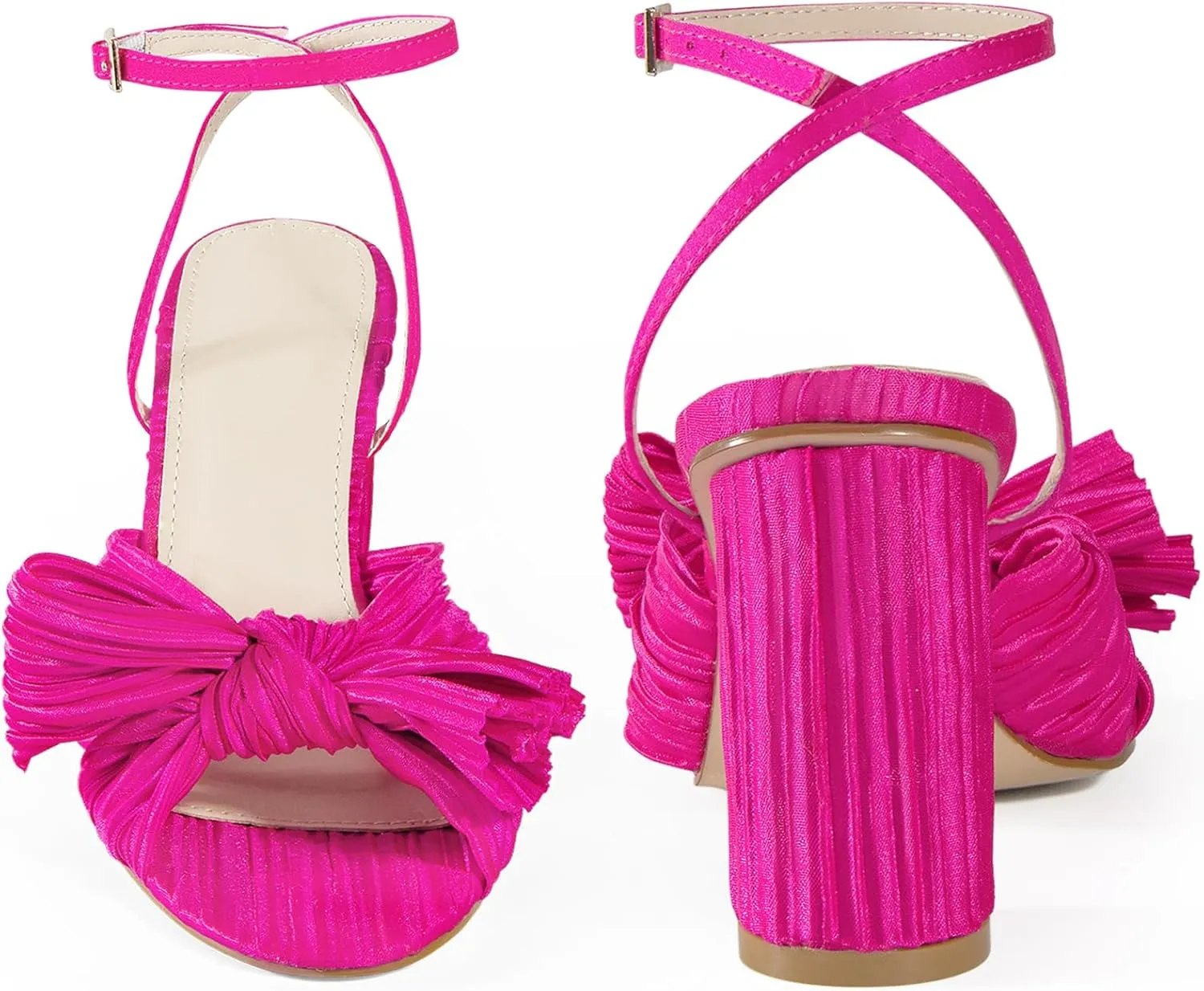 MUCCCUTE Women's Bow Knot Heeled Sandals Ankle Buckle Strap Chunky Heeled Open-toe Comfortable Wedding Party Fashion Heeled