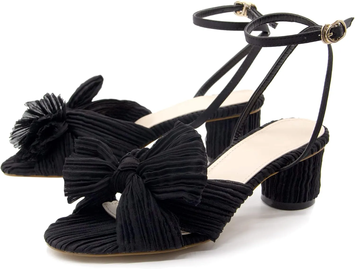 MUCCCUTE Women's Bow Knot Heeled Sandals Ankle Buckle Strap Chunky Heeled Open-toe Comfortable Wedding Party Fashion Heeled