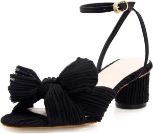 MUCCCUTE Women's Bow Knot Heeled Sandals Ankle Buckle Strap Chunky Heeled Open-toe Comfortable Wedding Party Fashion Heeled