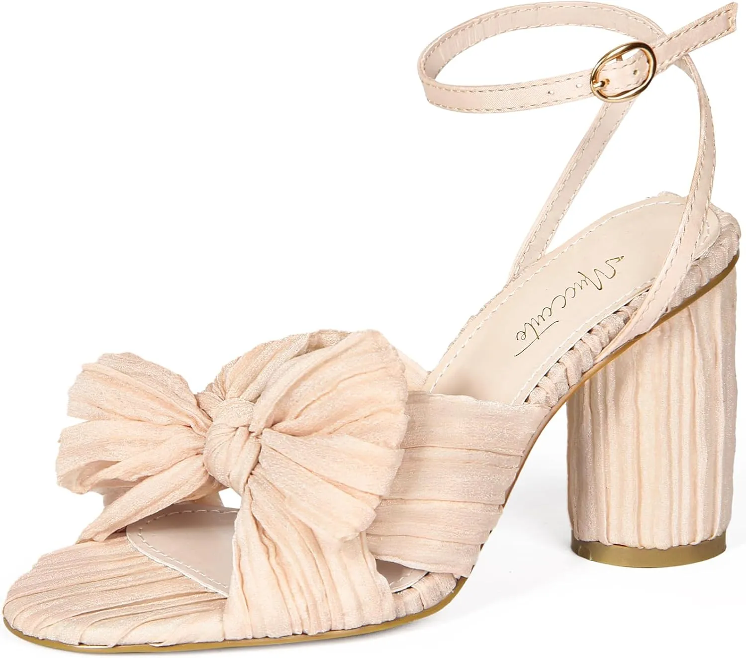 MUCCCUTE Women's Bow Knot Heeled Sandals Ankle Buckle Strap Chunky Heeled Open-toe Comfortable Wedding Party Fashion Heeled