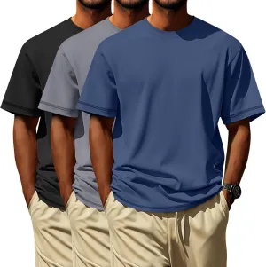 Neer 3 Pack Big and Tall Shirts for Men L-5XL, Oversized Cotton Crewneck Tops Loose Casual Large T-Shirts Summer Basic Tee