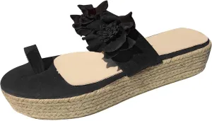 oiangi Summer Espadrille Sandals for Women Fashion Flower Strap Toe Ring Open Toe Platform Sandals Comfortable Casual Trendy Slip On Beach Shoes