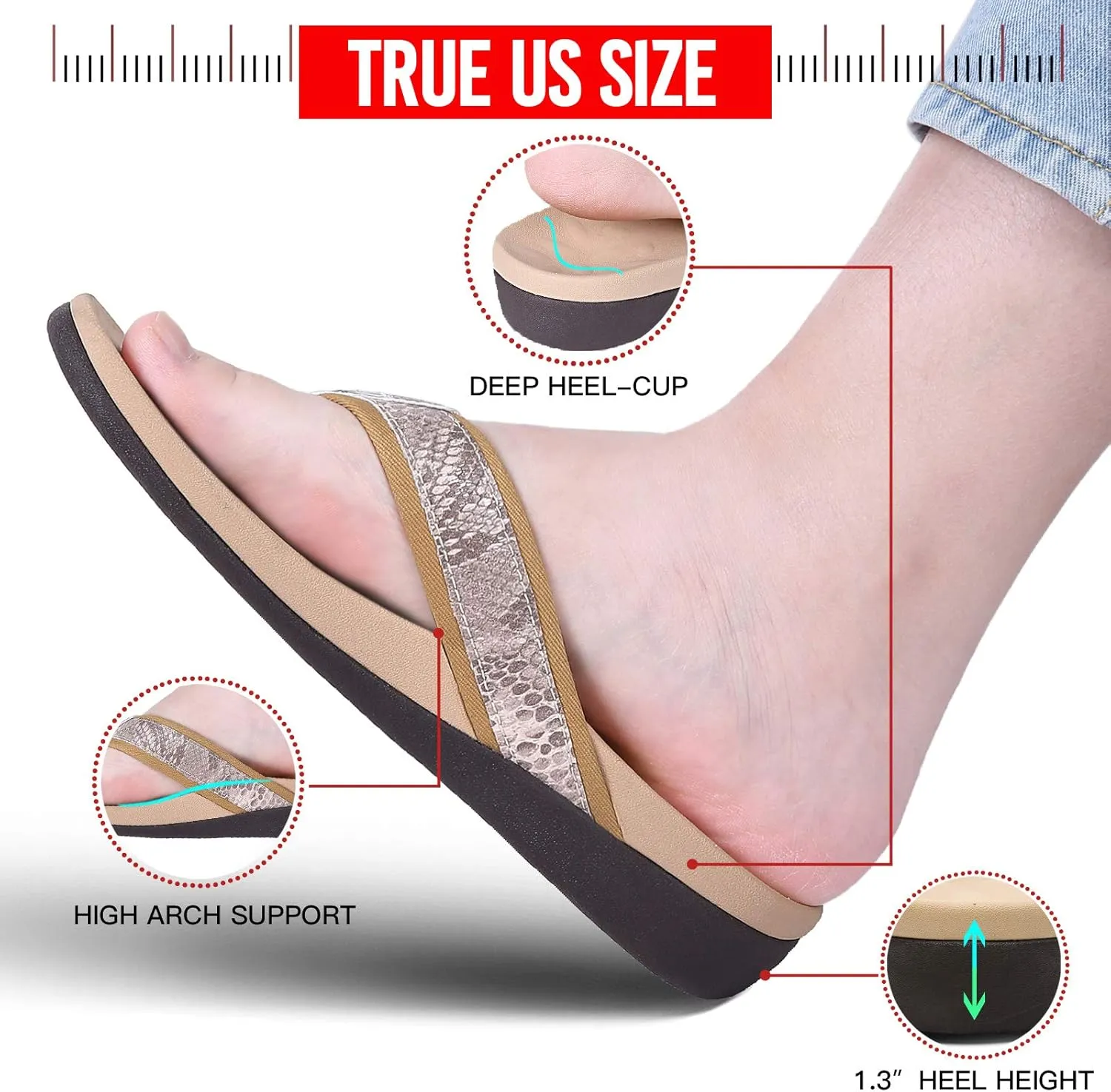 Orkii Womens Orthopedic Sandals for Plantar Fasciitis Feet, Best Orthotic Flip Flops With Arch Support, Comfortable Walking Sandals for Summer Beach, River, Pool