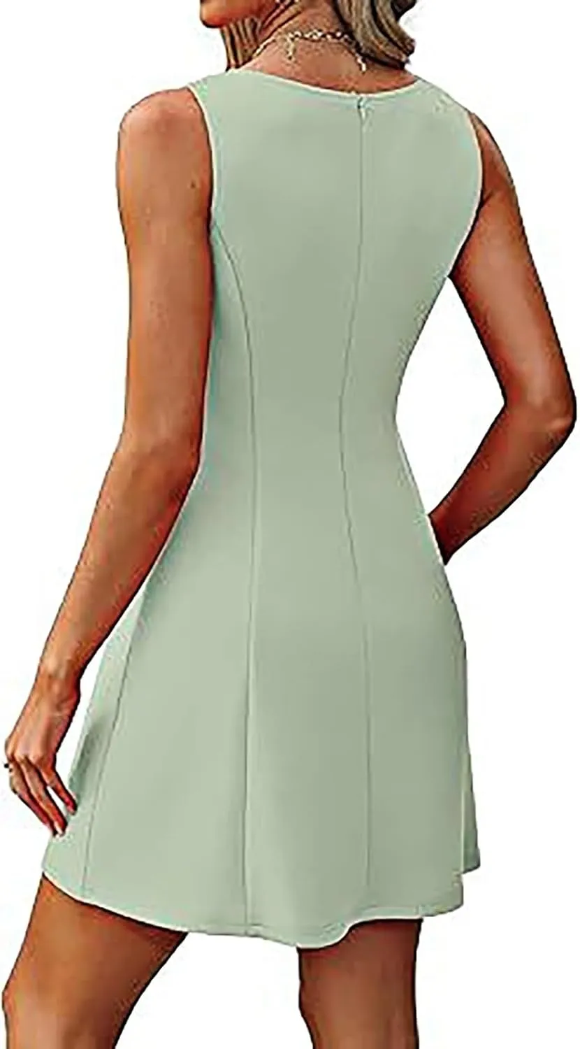 Otime Summer Dresses for Women 2025 A-Line Skirt Sleeveless Boat Collar Simple Solid Color Womens Dresses Casual