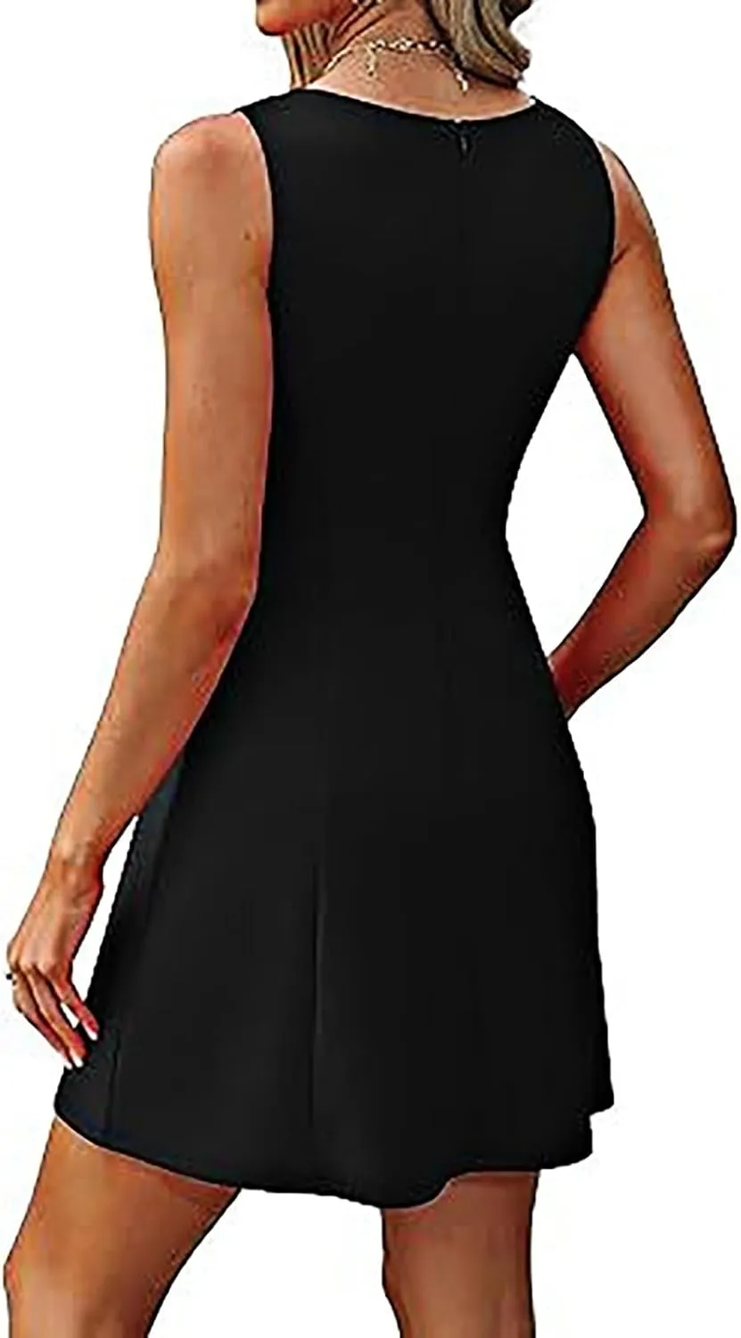 Otime Summer Dresses for Women 2025 A-Line Skirt Sleeveless Boat Collar Simple Solid Color Womens Dresses Casual