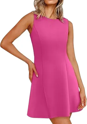 Otime Summer Dresses for Women 2025 A-Line Skirt Sleeveless Boat Collar Simple Solid Color Womens Dresses Casual