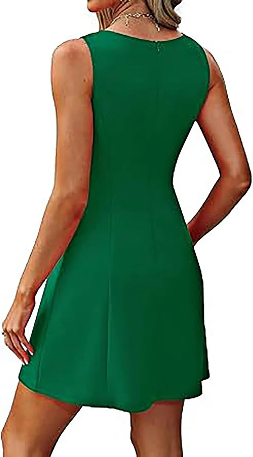 Otime Summer Dresses for Women 2025 A-Line Skirt Sleeveless Boat Collar Simple Solid Color Womens Dresses Casual