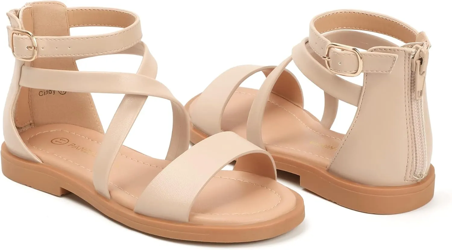 PANDANINJIA Cindy Girls Gladiator Sandals Toddler/Little Kid Open Toe Cross Strappy Dress Flats Sandals Summer Shoes with Back Zipper
