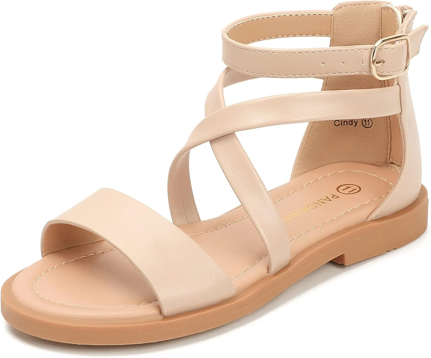 PANDANINJIA Cindy Girls Gladiator Sandals Toddler/Little Kid Open Toe Cross Strappy Dress Flats Sandals Summer Shoes with Back Zipper