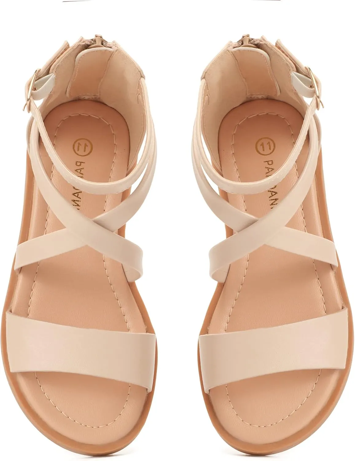 PANDANINJIA Cindy Girls Gladiator Sandals Toddler/Little Kid Open Toe Cross Strappy Dress Flats Sandals Summer Shoes with Back Zipper