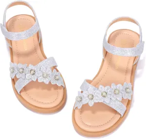 PANDANINJIA Elva Girls Sandals Open Toe Cute Flats Dress Sandals Cross Strappy Summer Shoes Toddler/Little Kid/Big Kid