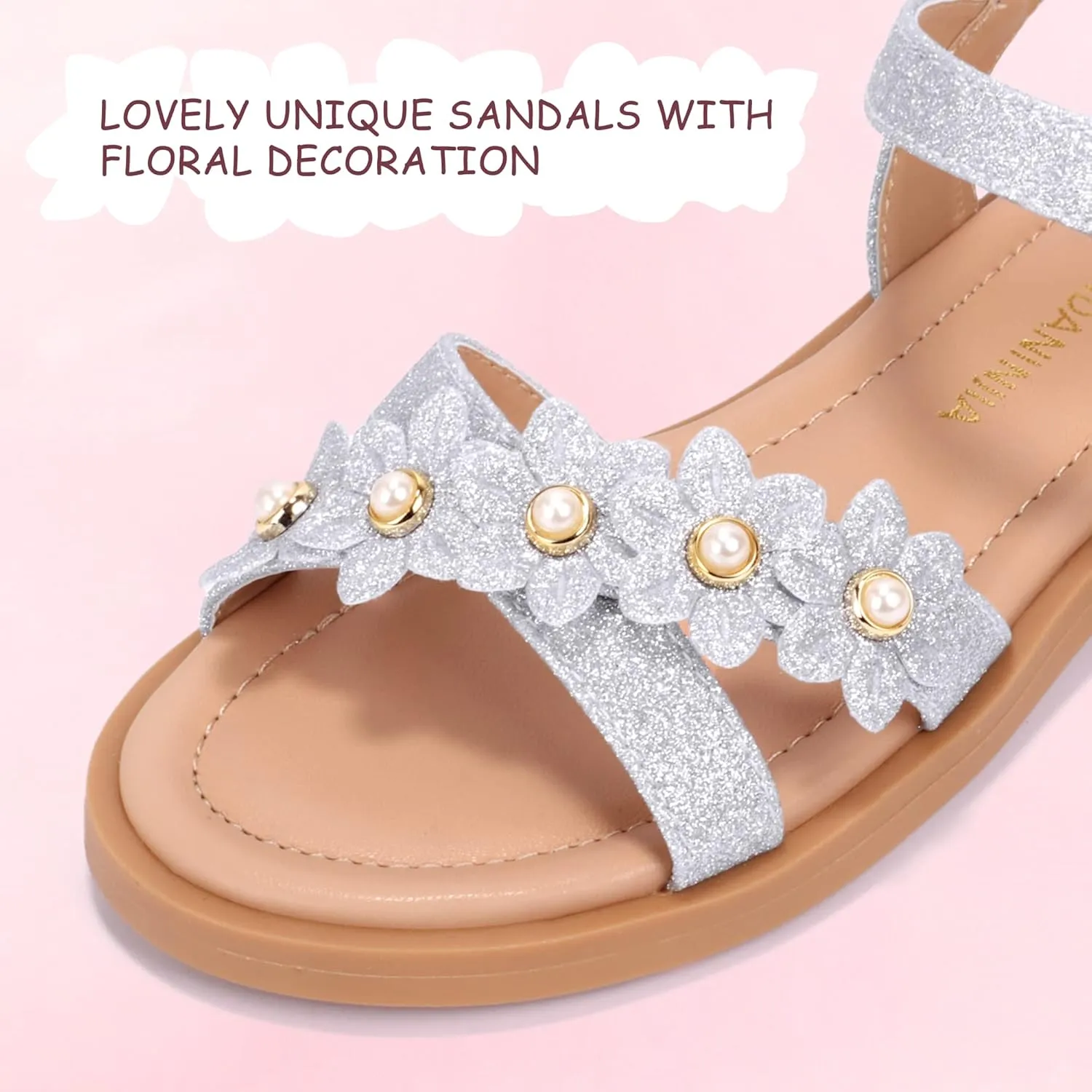 PANDANINJIA Elva Girls Sandals Open Toe Cute Flats Dress Sandals Cross Strappy Summer Shoes Toddler/Little Kid/Big Kid