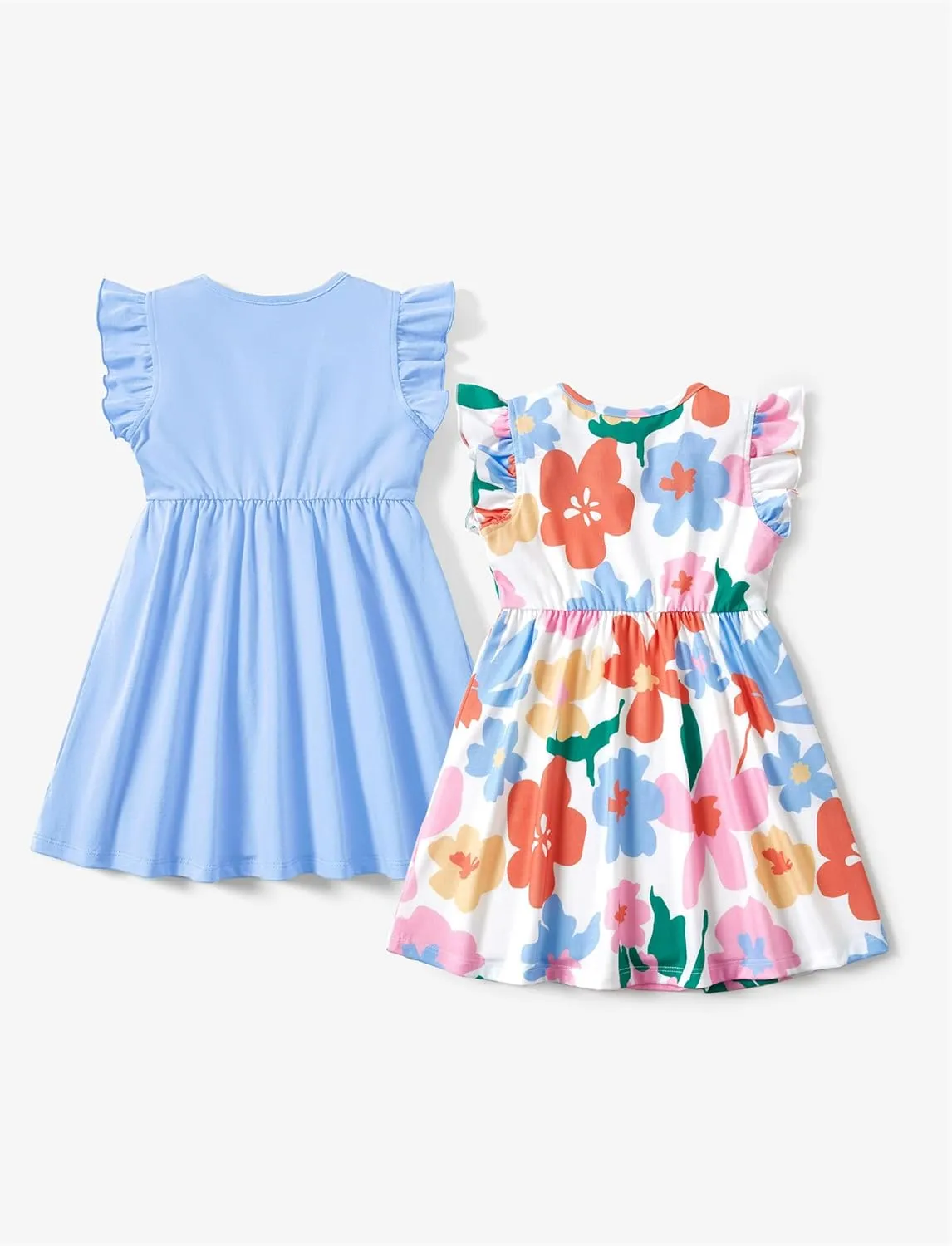 PATPAT Toddler Girl's Floral Dress Ruffle Sleeve Dress for Girl Sets Pack of 2/3 Casual Dresses Set 2-10 Years