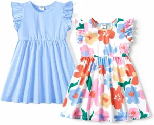 PATPAT Toddler Girl's Floral Dress Ruffle Sleeve Dress for Girl Sets Pack of 2/3 Casual Dresses Set 2-10 Years