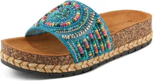 PATRIZIA Women's SWIRLA Multicolor Beaded One-Band Slide Cork Wedge Sandals