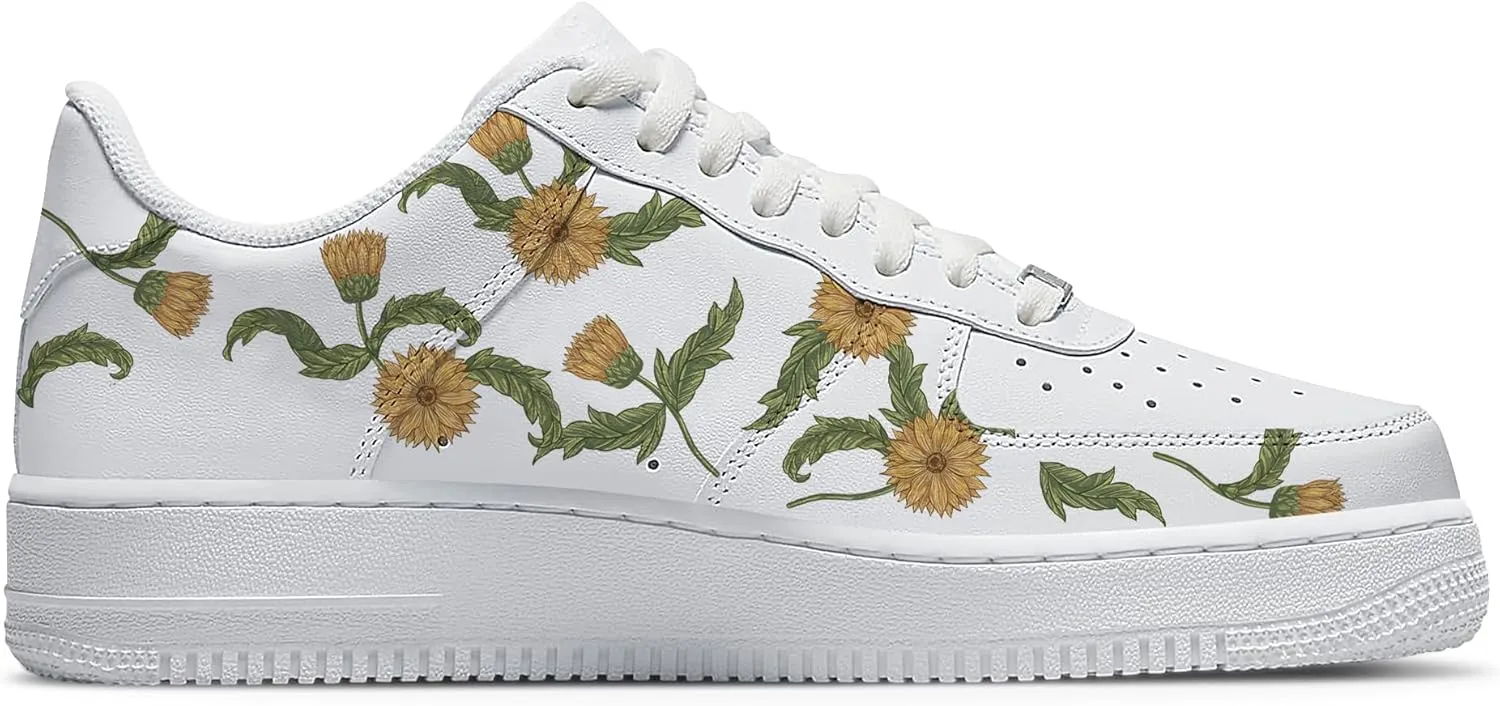 Personalized Sunflower Basketball Shoes - Custom Name Classic Lace Up Low-Top Fashion Sneakers for Men and Women, Breathable Anti-Slip Outdoor Training Shoes - Unique Floral Design