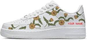 Personalized Sunflower Basketball Shoes - Custom Name Classic Lace Up Low-Top Fashion Sneakers for Men and Women, Breathable Anti-Slip Outdoor Training Shoes - Unique Floral Design