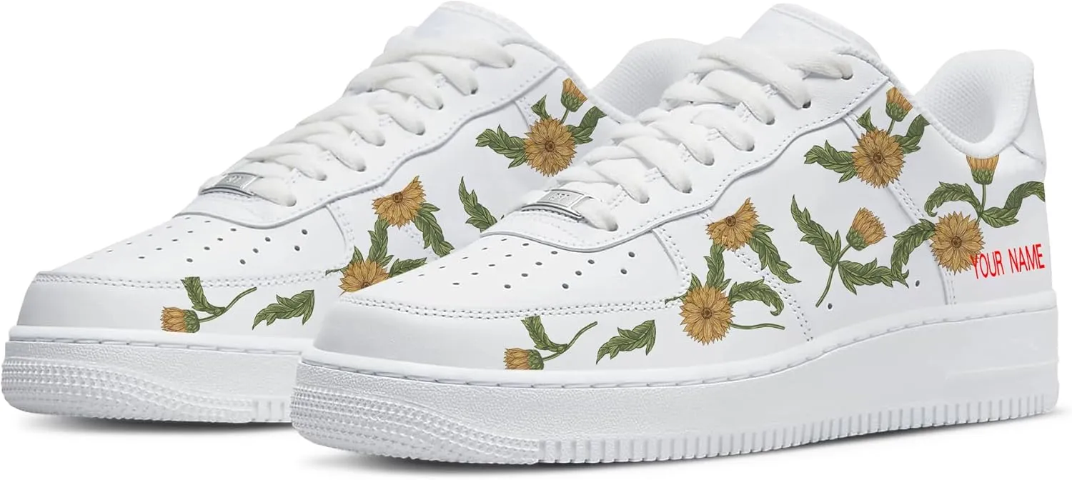 Personalized Sunflower Basketball Shoes - Custom Name Classic Lace Up Low-Top Fashion Sneakers for Men and Women, Breathable Anti-Slip Outdoor Training Shoes - Unique Floral Design