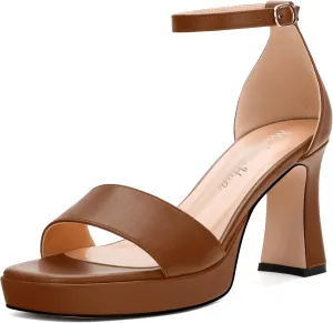 Platform Block Heels Sandals for Women, Fashion Women's Open Toe High Chunky Heels Ankle Strap Dress Sandals