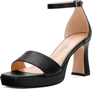 Platform Block Heels Sandals for Women, Fashion Women's Open Toe High Chunky Heels Ankle Strap Dress Sandals