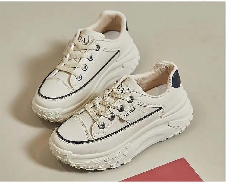 Platform Sneakers High Heel Sneakers for Women Wedge Sneakers Leather Upper Fashion Lace up Sneakers Increasing 1.78 inch