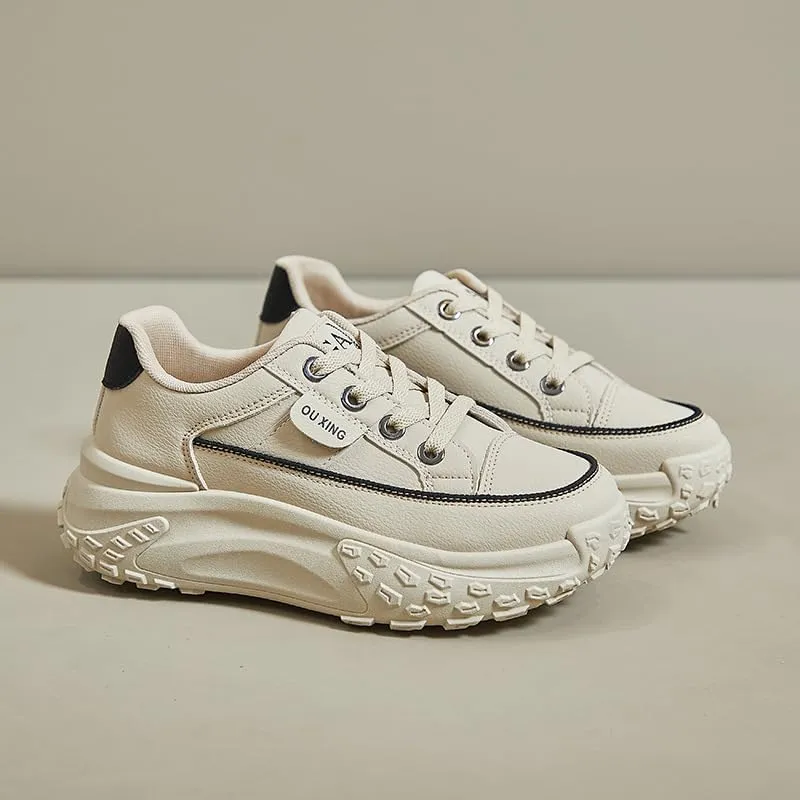 Platform Sneakers High Heel Sneakers for Women Wedge Sneakers Leather Upper Fashion Lace up Sneakers Increasing 1.78 inch